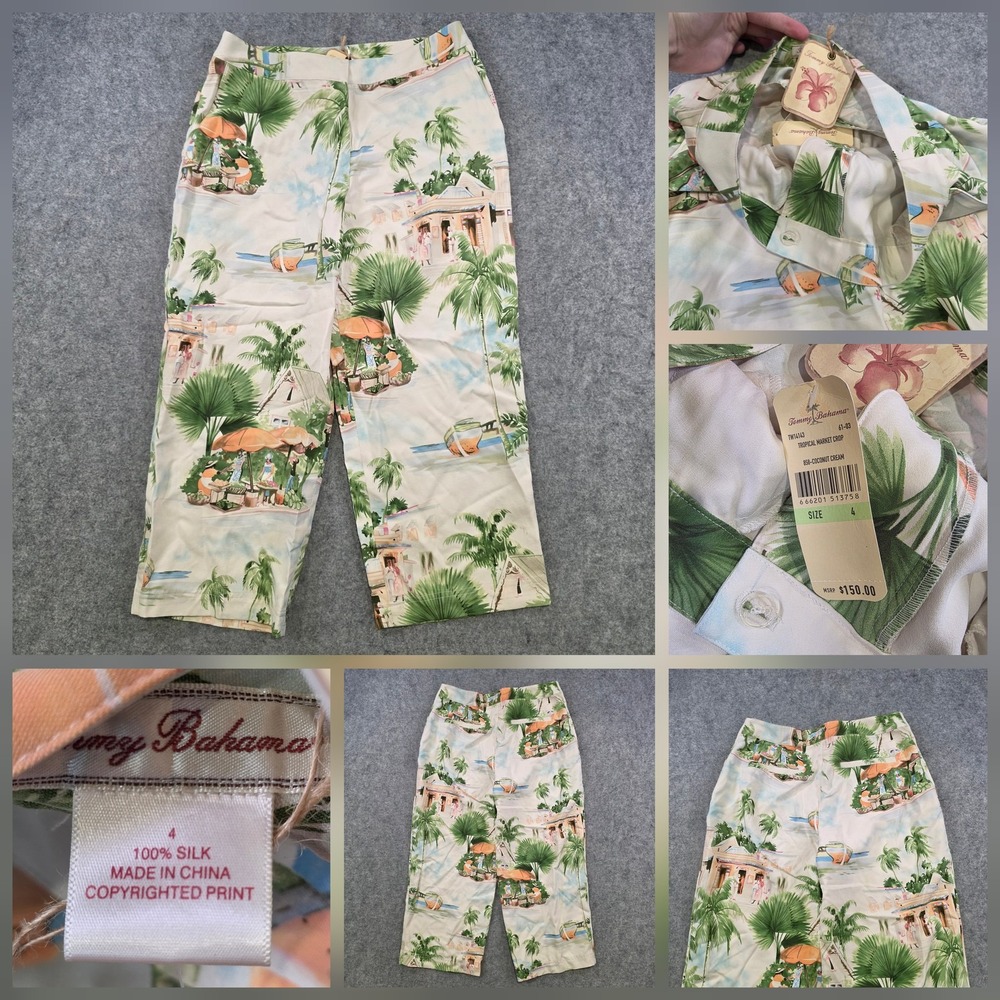 Tommy Bahama Tropical Market Crop Pants Womens 4 Silk Palm Print Beach Travel